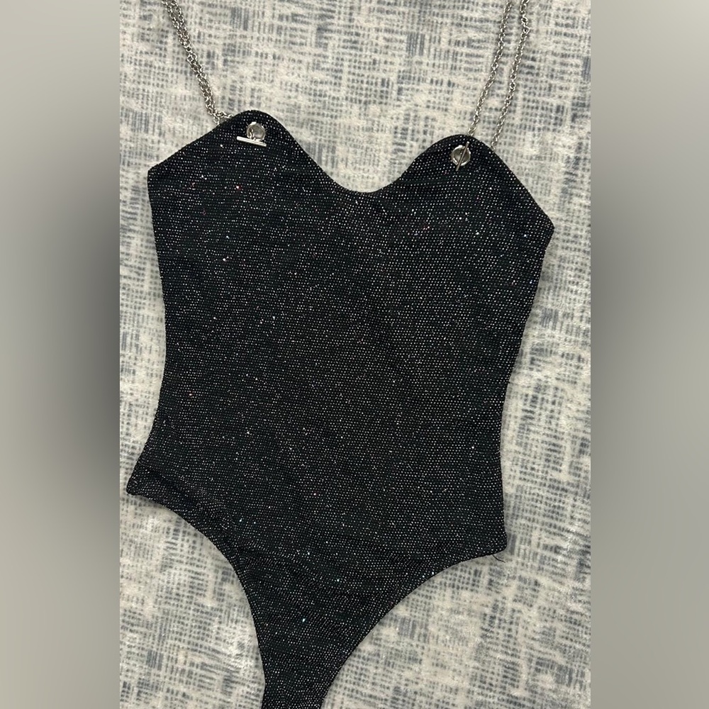 Superdown Glittery Black Bodysuit XS